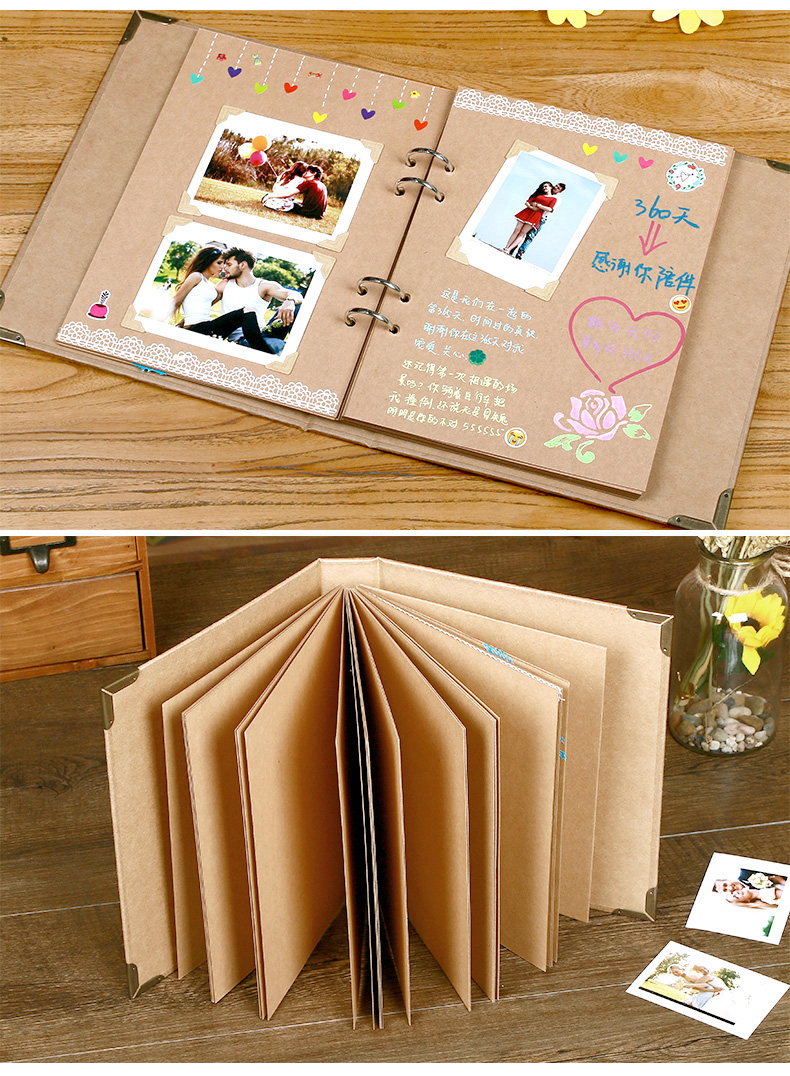 复古diy相册手工制作粘贴式牛皮纸太阳花影集情侣圣诞节创意相册新款