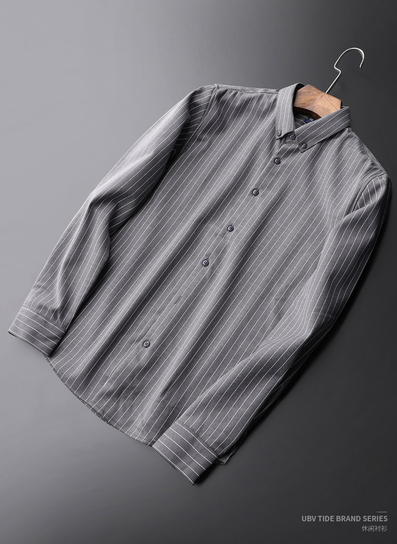 巴罗尚(baluoshang)男士衬衫 baluoshang秋冬加绒灰色衬衫男长袖免烫