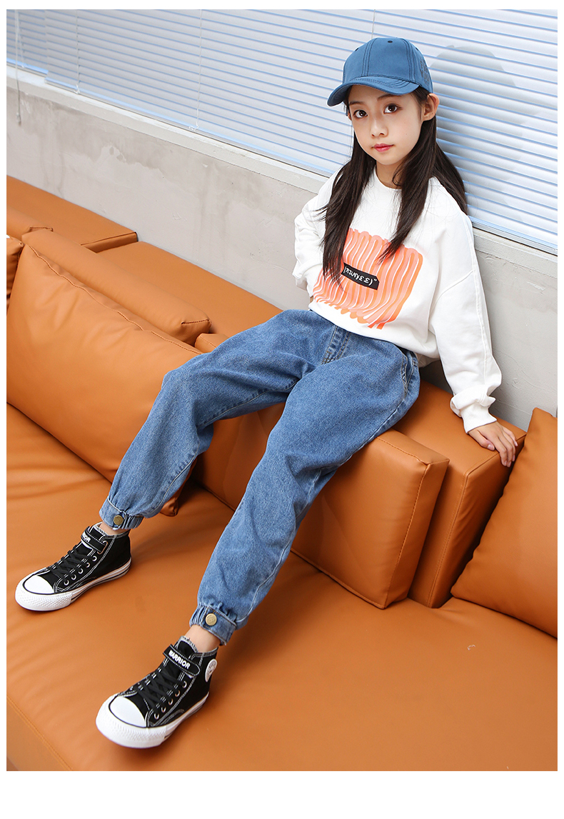 喻娄女童牛仔裤20春秋新款8女孩洋气10岁大童韩版9儿童网红外穿裤子