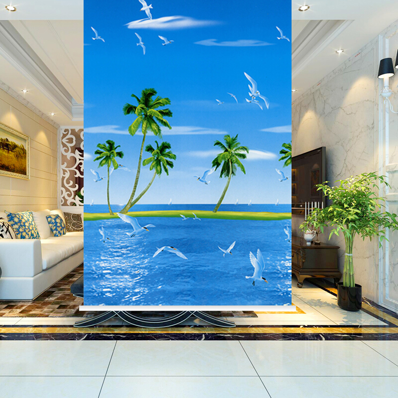 风景画半遮光手拉式卷帘免打孔厨房浴室客厅书房遮阳防晒窗帘成品h