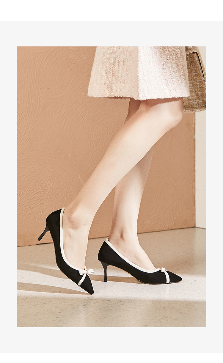 康奈(kangnai)女士尖头单鞋15402006 康奈女鞋 春季新款绒面尖头细跟