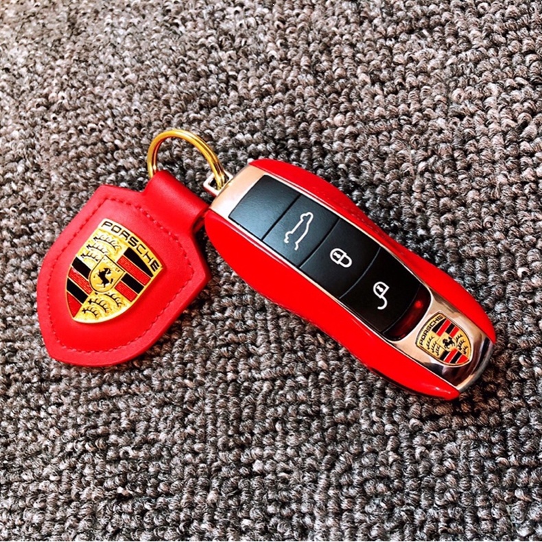 适配保时捷卡宴718帕拉梅拉macan91钥匙改装按键皮贴中框壳套包扣c款4