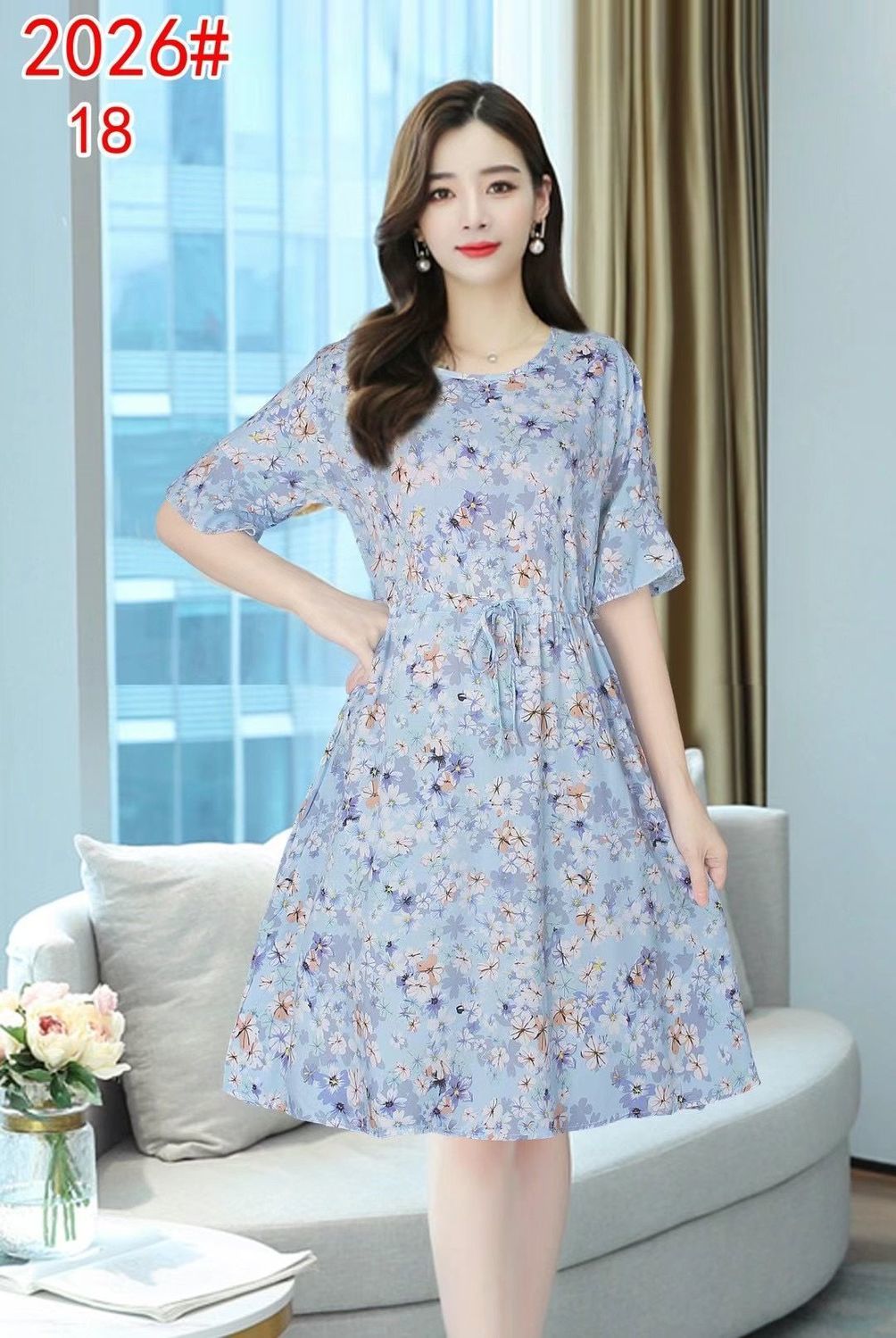 棉绸连衣裙2021夏季新款韩版修身碎花时尚短款气质喇叭袖女装短袖e61