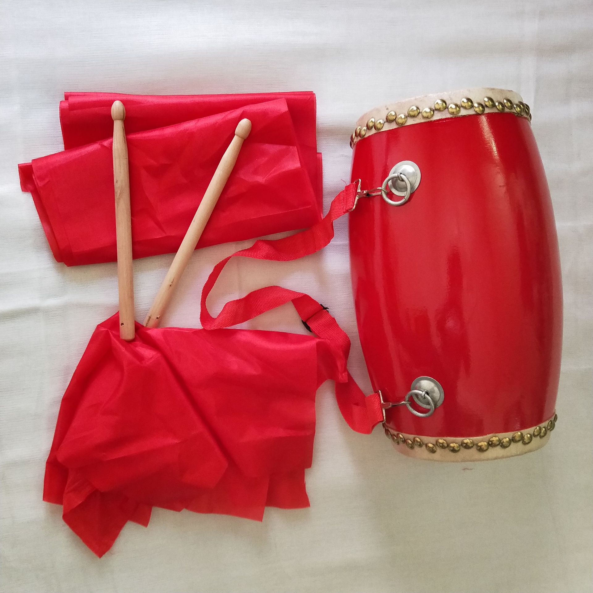 15厘米成人秧歌队鼓牛皮腰鼓中国龙凤木质腰鼓鼓棒