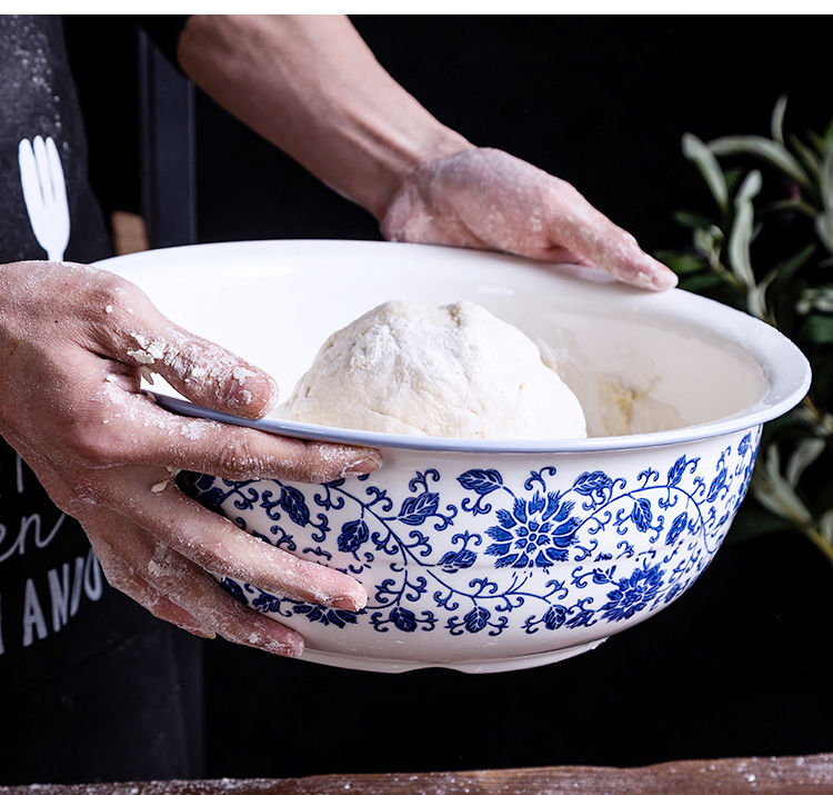 和面盆青花瓷揉面盆老式陶瓷面盆大号加厚发面盆家用厨房洗菜盆