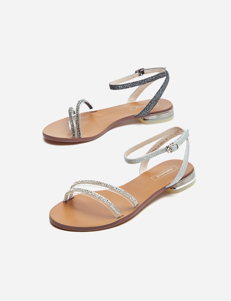 热风夏季小清新条带女士凉鞋一字扣带学生凉鞋h52w9603