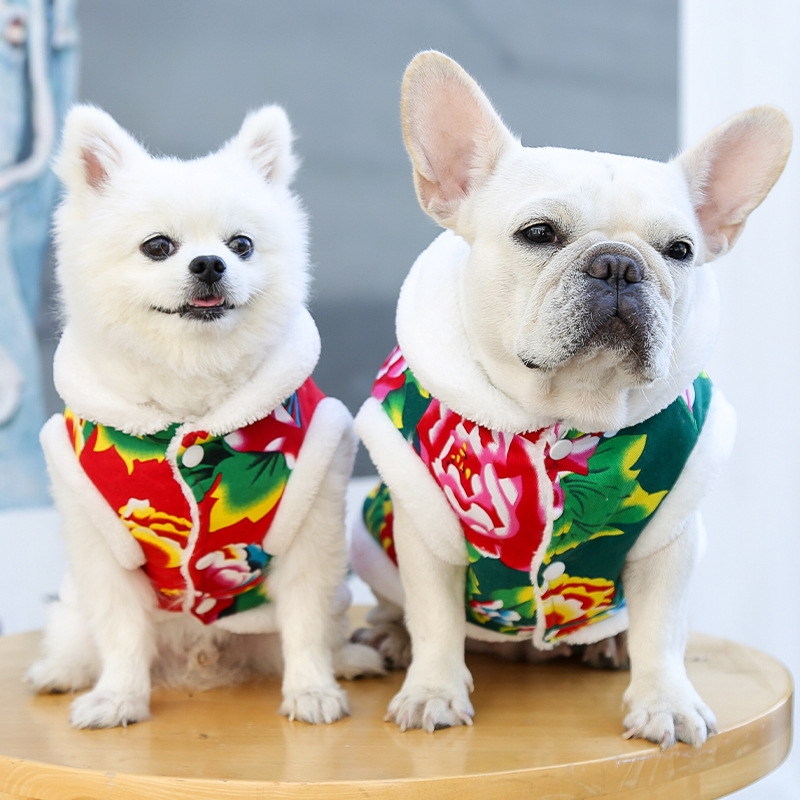 泰迪小中大型犬米妮新年装法斗东北大花棉袄狗狗猫咪秋冬宠物衣服用品