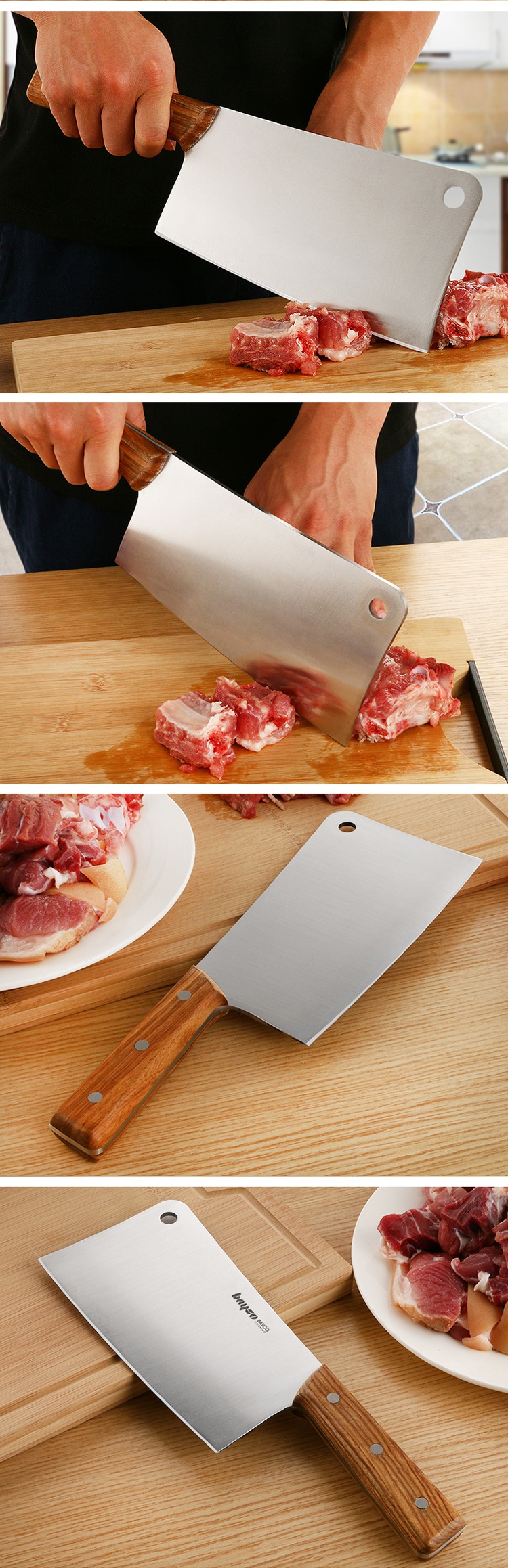 寒铁菜刀不锈钢刀具木柄加厚斧头刀斩骨斧