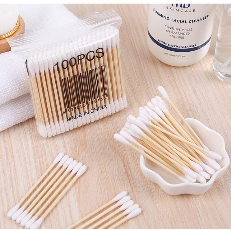 100根双头棉签卫生棉棒美容棒化妆用掏耳朵一次性卸妆木棒