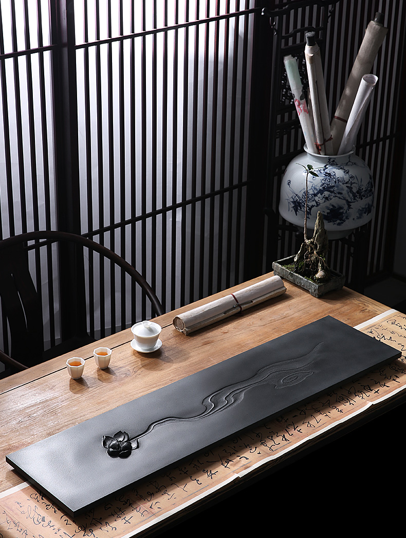 国泰家和(guotaijiahe)家居器皿 墨涟居天然整块乌金石头茶盘创意新