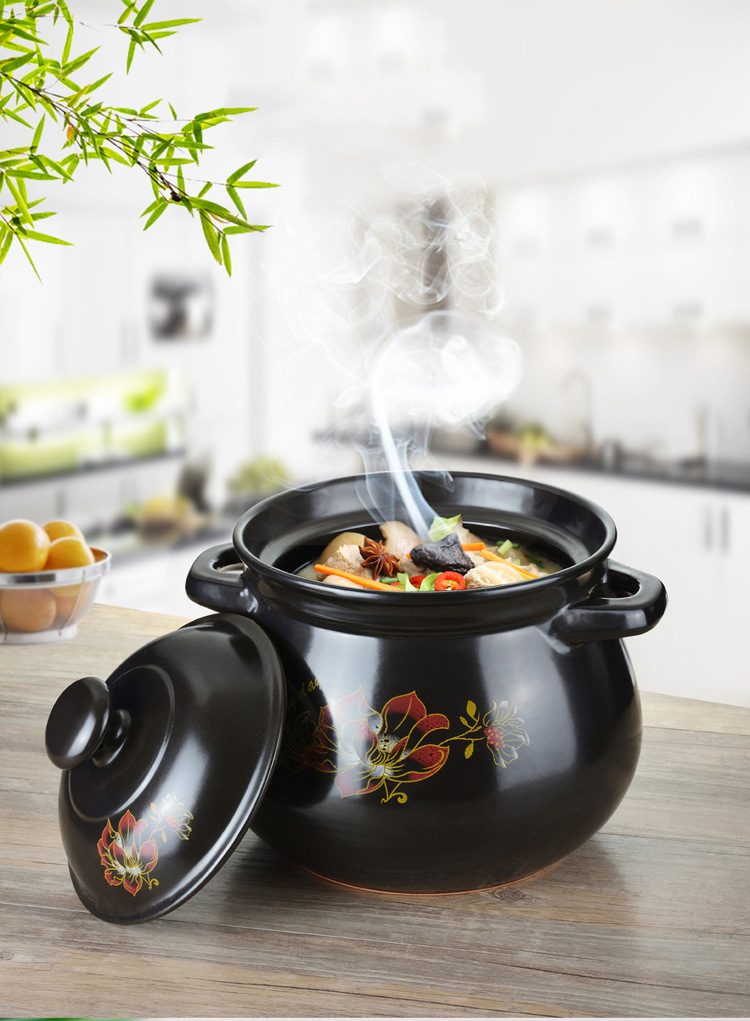 陶瓷砂锅煲粥炖锅米线锅瓷锅明火耐高温炖锅煲汤煲-c黑色红花7.