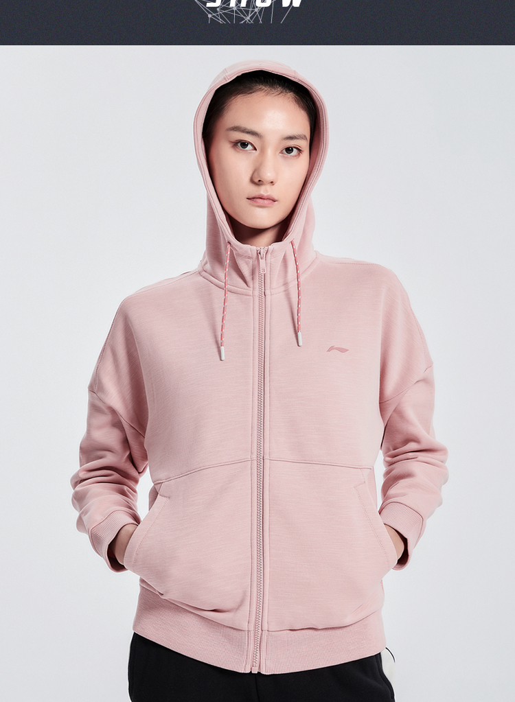李宁卫衣女士新款训练系列开衫长袖连帽宽松女装运动服