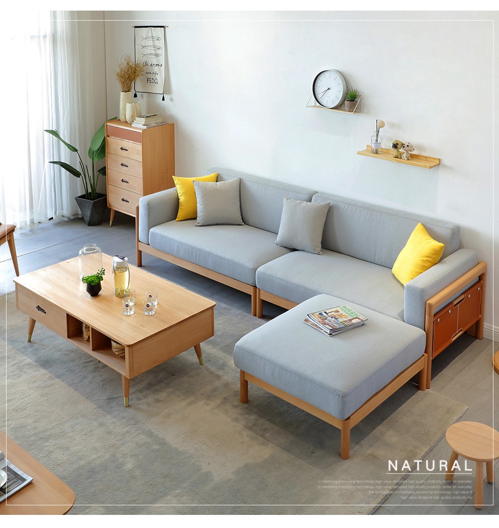 转角沙发北欧现代简约布艺沙发原木28米四人位榉木沙发组合客厅家具