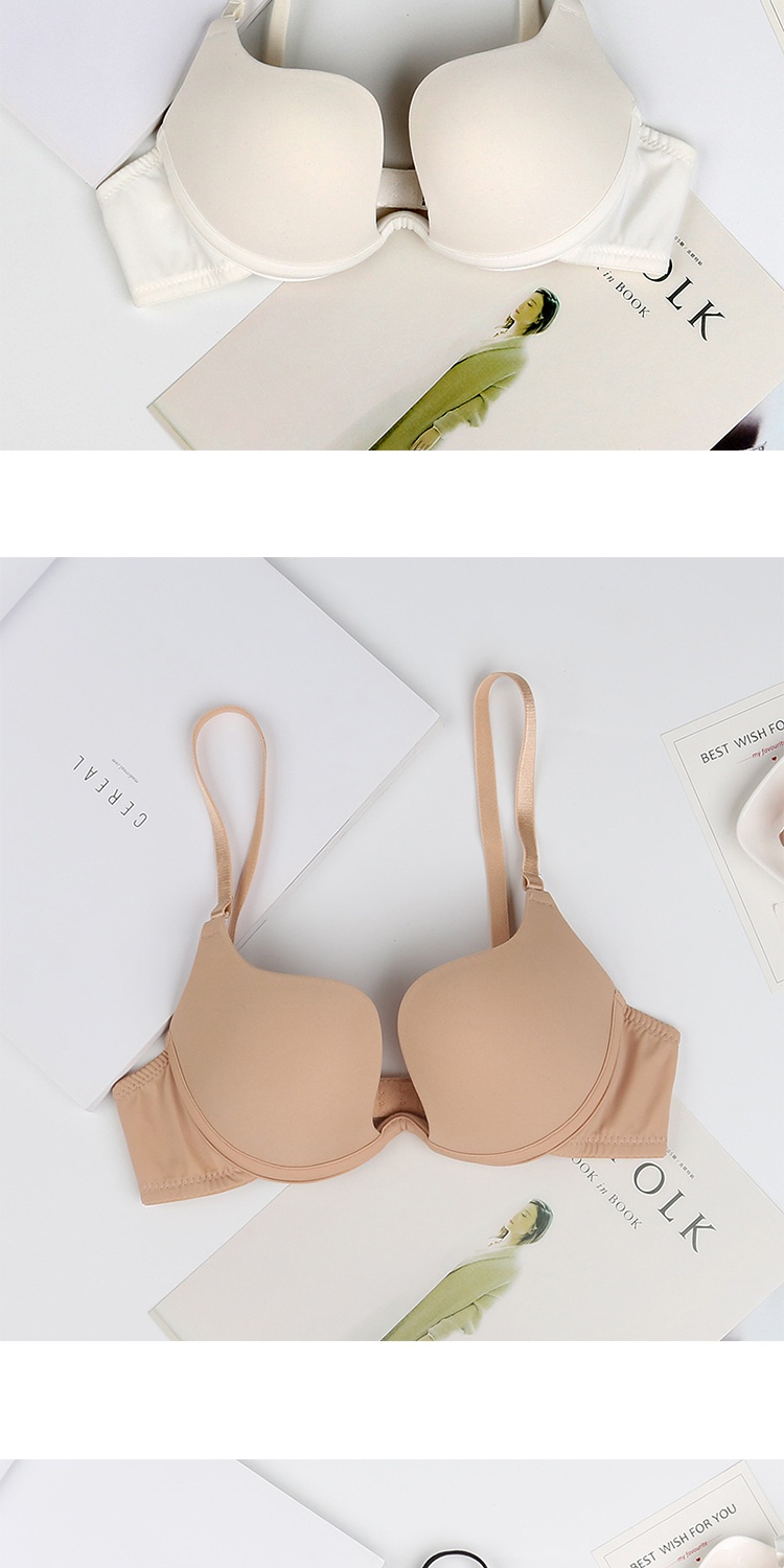 时尚简约光面单排扣聚拢文胸 u型美背一字型交叉肩带黑色内衣胸罩