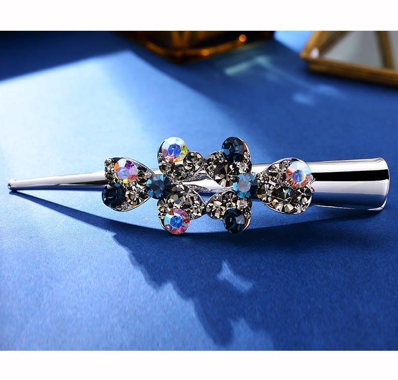 牛角夹头饰韩国水钻花朵成人发饰一字夹子优雅盘发顶夹防滑大发夹牛角