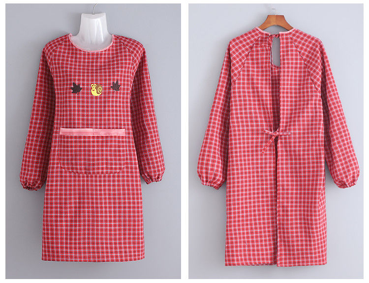 家用长袖罩衣女厨房做饭防油棉布围裙时尚洋气成人上班干活工作服蜗牛