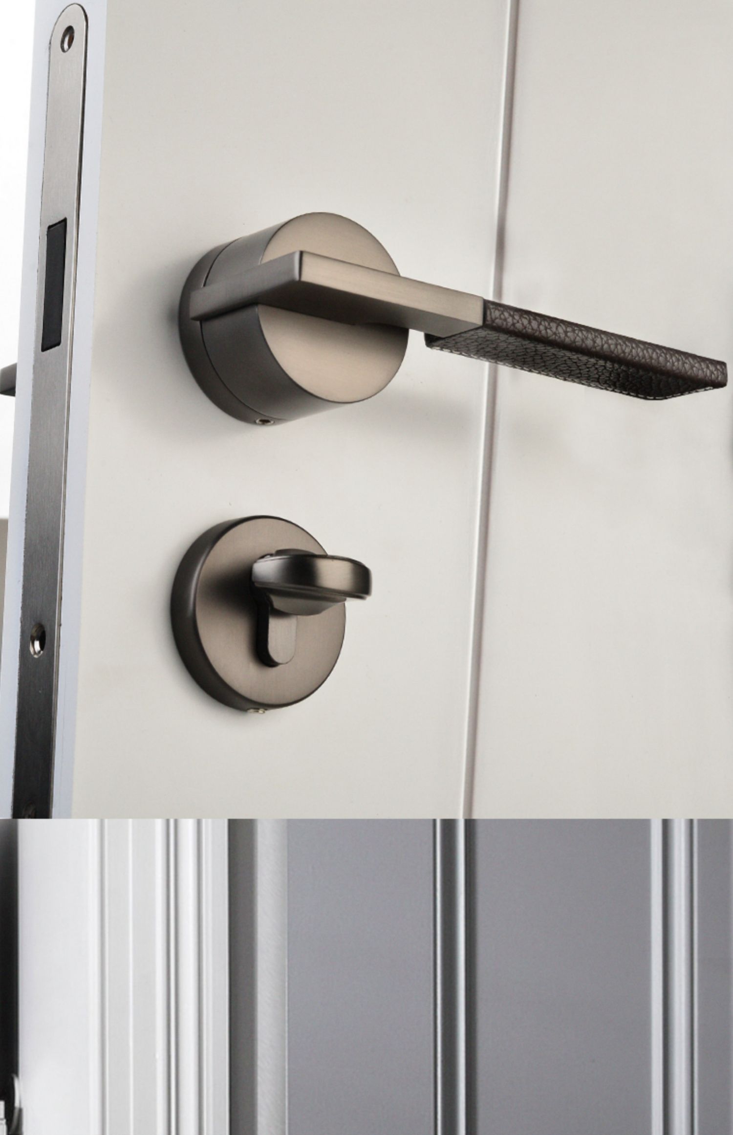 jing ping磁吸门锁轻奢现代极简真皮室内家用卧室通用型北欧房门锁