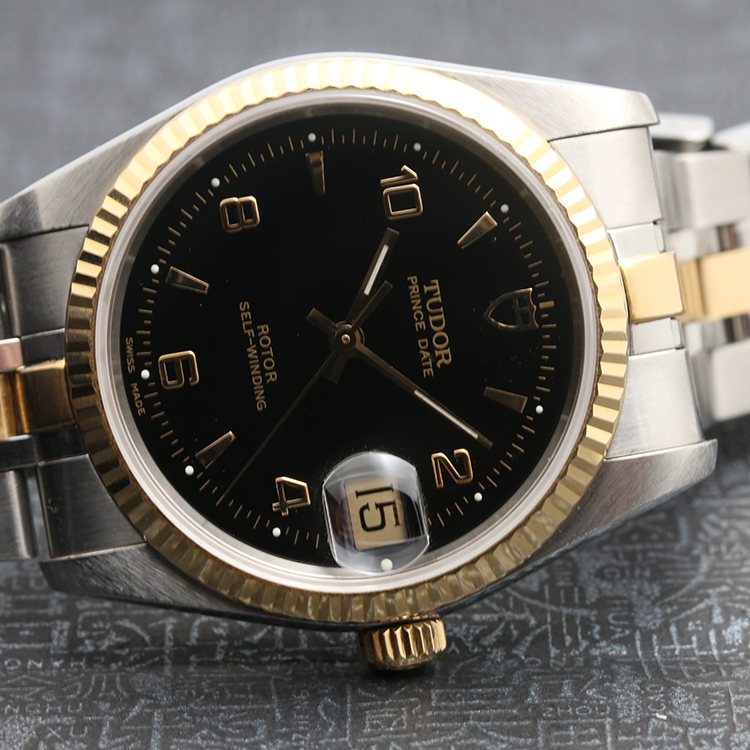 二手95新帝舵tudor王子型系列74033黑面男表自动机械奢侈品钟手表腕表