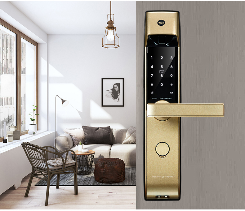 yale耶鲁耶鲁指纹锁智能锁指纹锁防盗门指纹密码锁yck371金色
