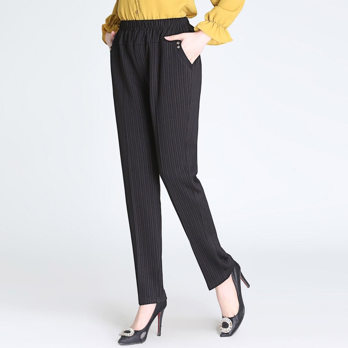 雪千羽女士休闲裤 雪千羽中年妈妈裤子女2020新款直筒长裤春夏新款