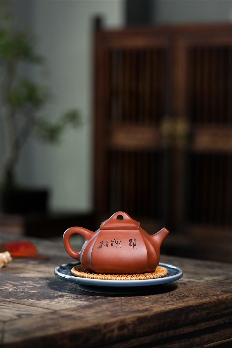 宜兴丁蜀镇名家紫砂壶手工抽角四方石瓢茶壶