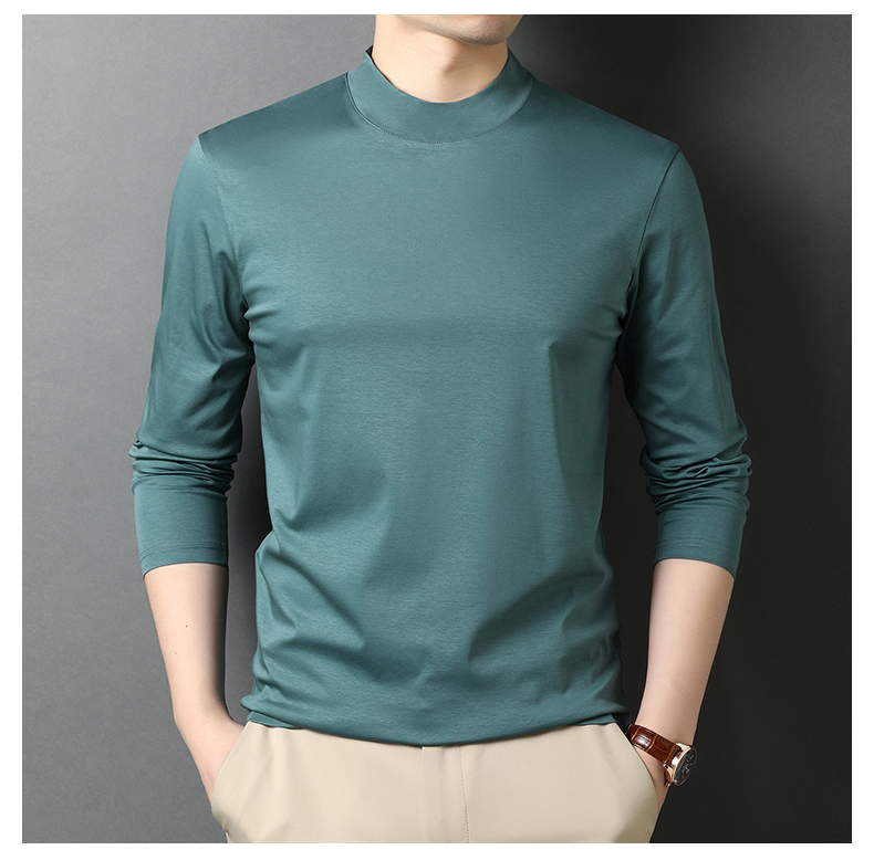 恒源祥长袖t恤男士丝光棉休闲百搭半高领纯色打底衫简约纯棉打底衫