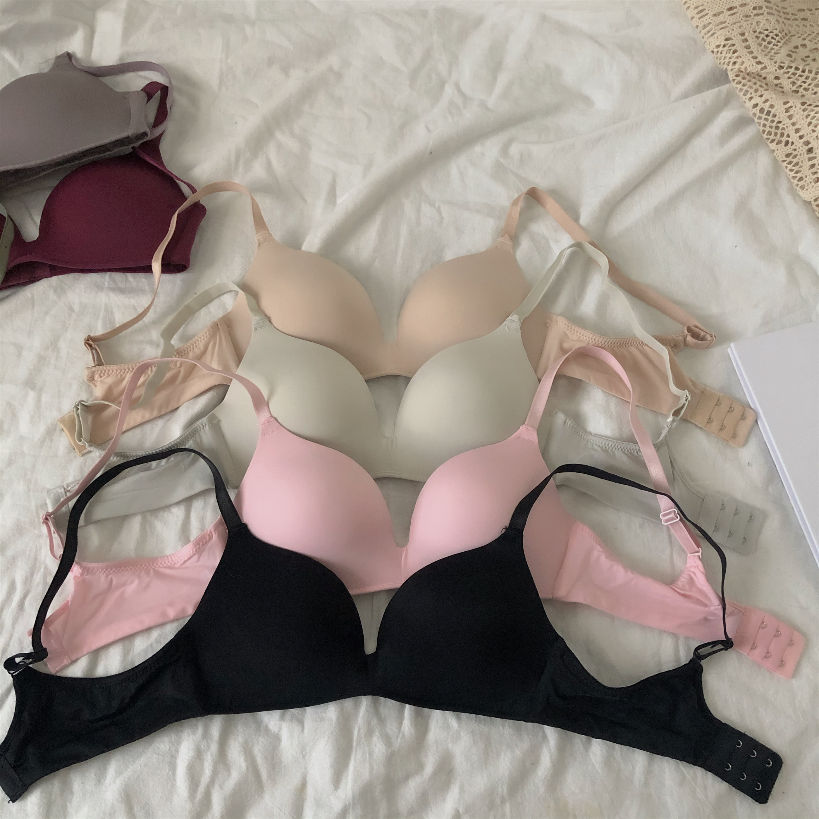 苏芈无钢圈内衣少女聚拢性感美背裹胸薄款文胸学生大胸显小黑色抹胸夏