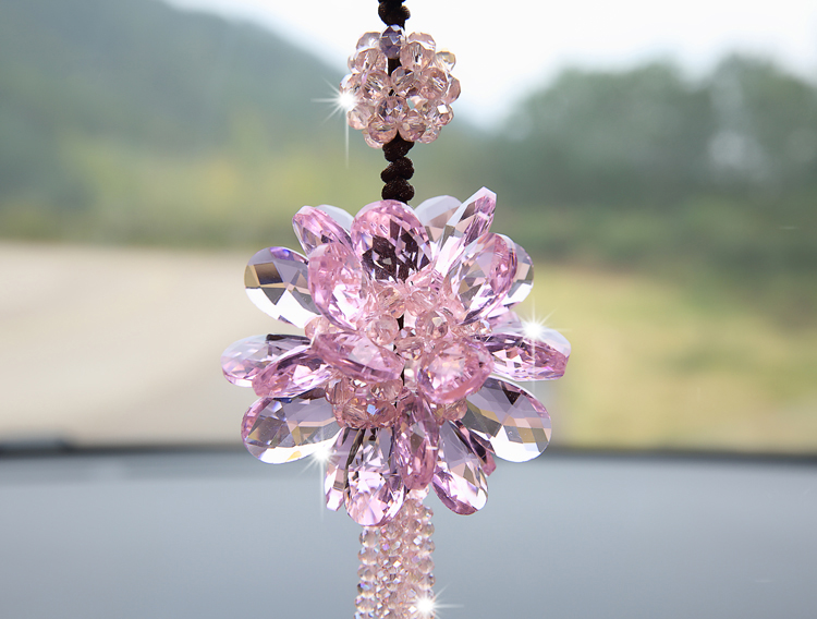 舒适主义韩国新款汽车挂件水晶粉色女士车内饰品车载挂饰车上车用吊坠