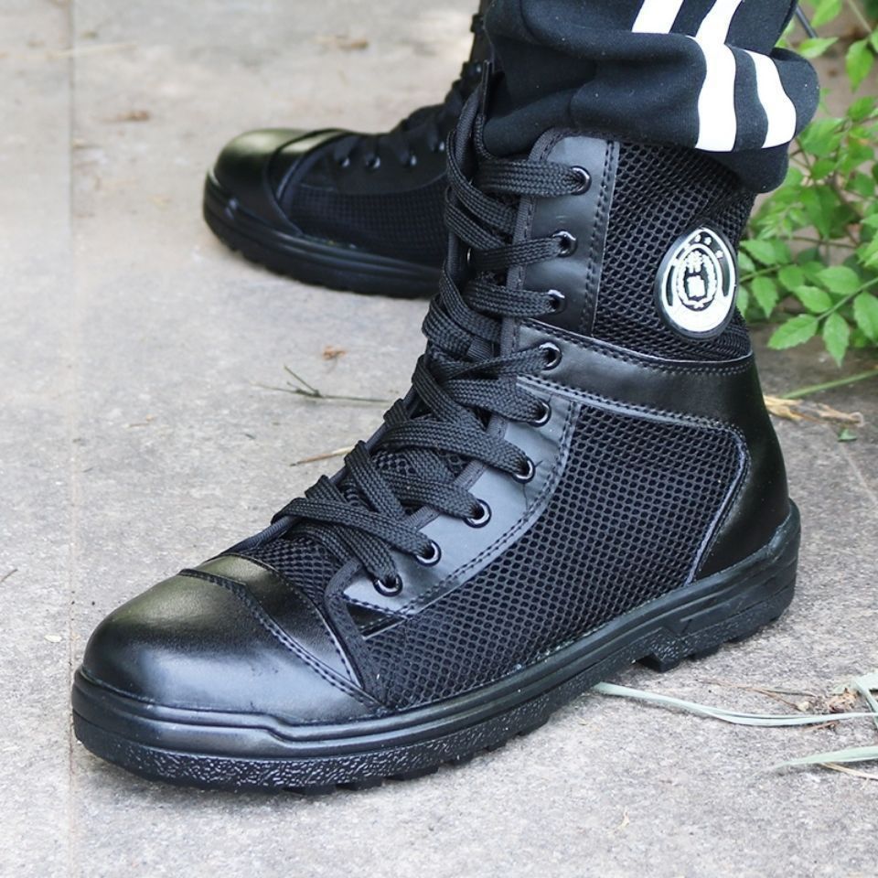 夏季特勤网眼35保安鞋特勤鞋户外高帮靴男靴作训鞋黑色春夏作战靴高帮