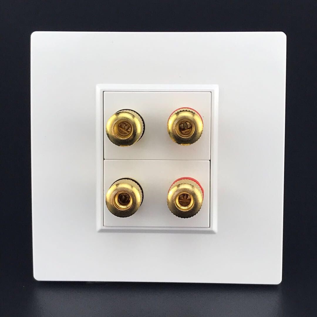 86型二位音响插座面板四头4孔音箱线51环绕音频香蕉头线柱插座一位