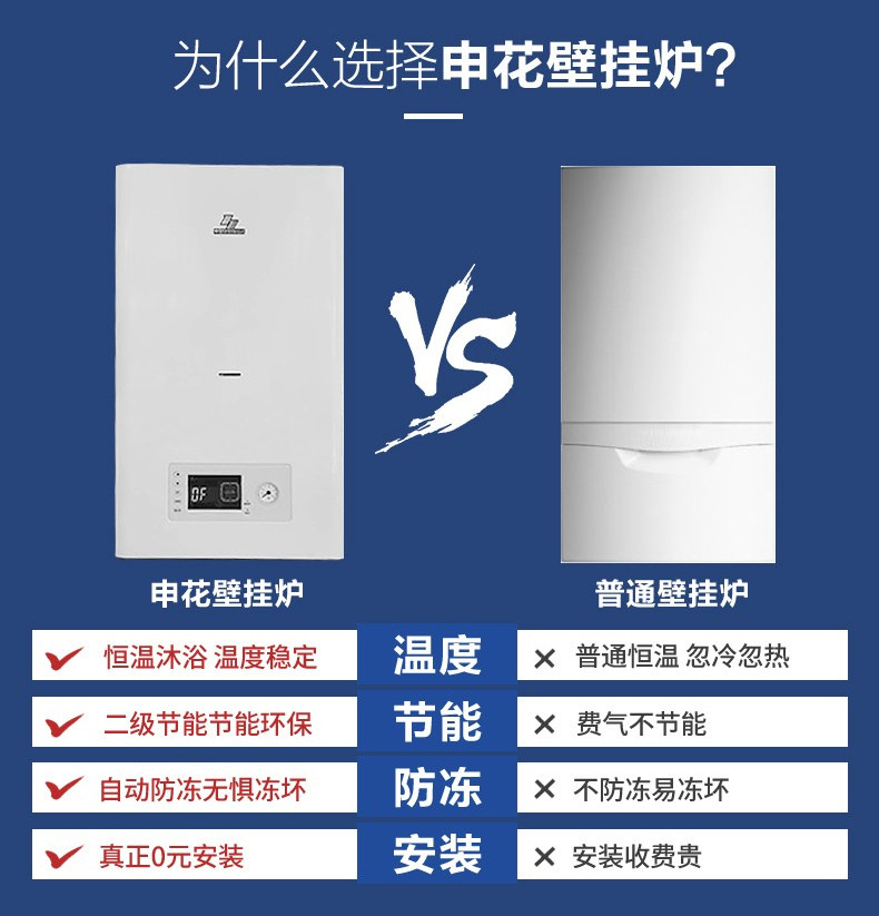 申花壁挂炉领航者天然气燃气地暖暖气片锅炉采暖生活热水恒温防冻家用