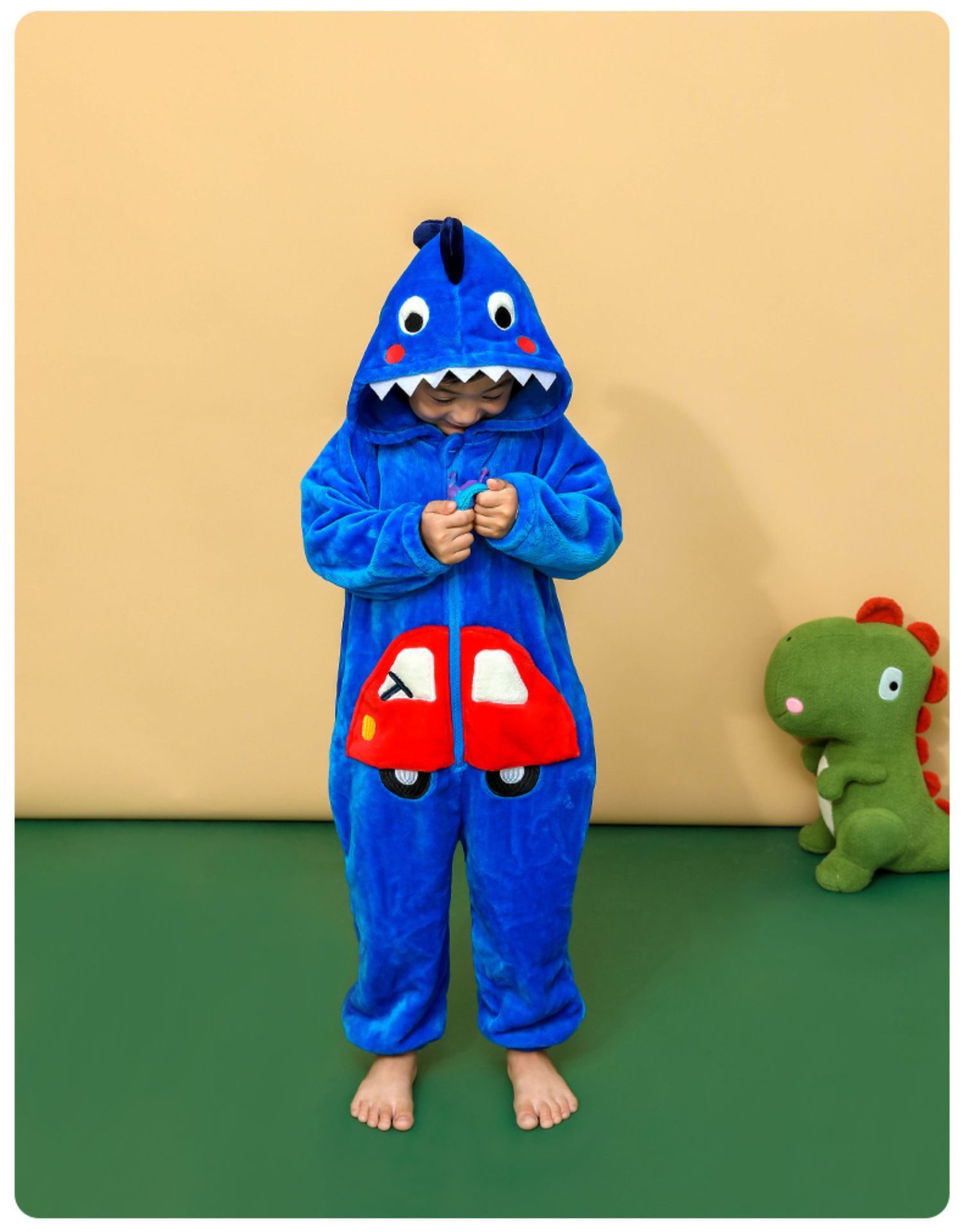 七斓儿童家居服连体衣 七斓hugmii恐龙睡衣儿童连体珊瑚绒秋冬季男童