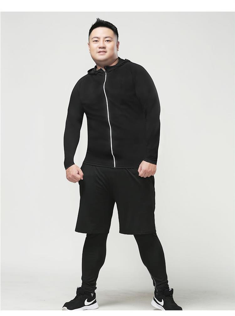 大码健身套装男胖子加大加肥200300斤运动速干紧身衣跑步训练服