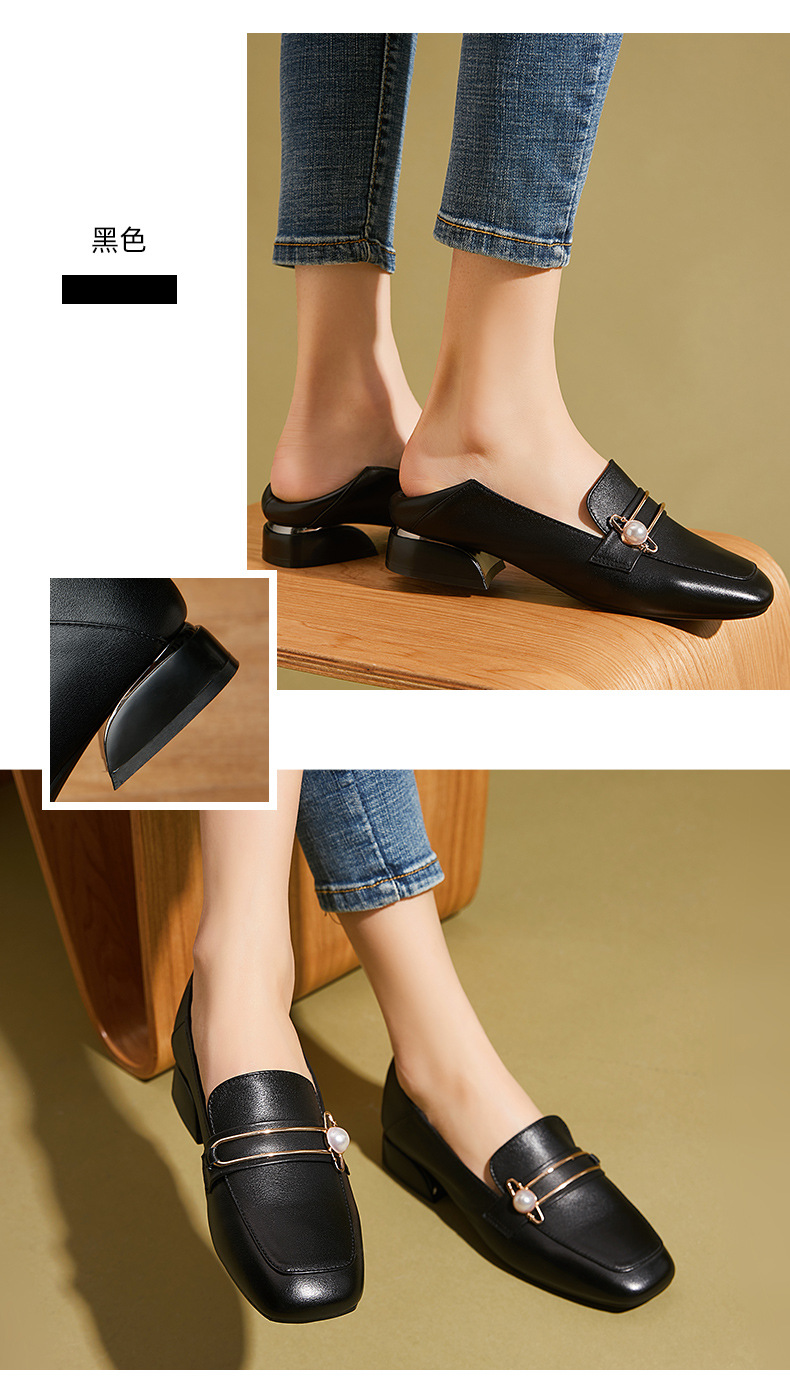 单鞋女2021春季新款乐福鞋女真皮大码小皮鞋女英伦风粗跟舒适女鞋