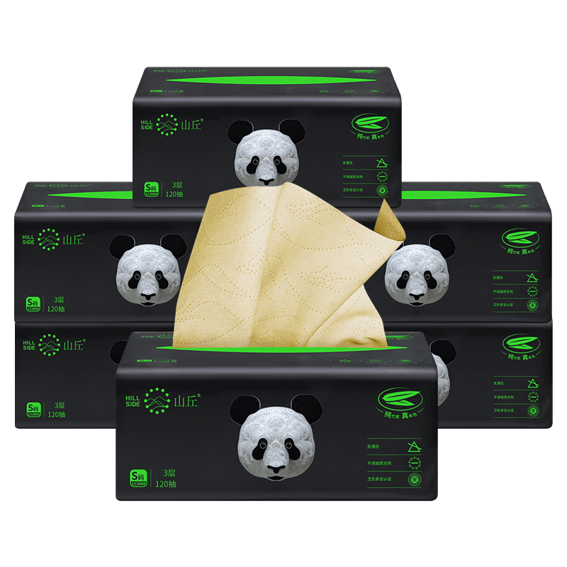 山丘pandapoo竹浆本色三层抽纸120抽s码6包装抽取式纸面巾 家用餐巾纸