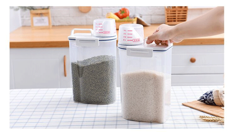 简约现代生活日用家居百货密封2kg米桶家用面粉桶杂粮收纳盒大米罐储