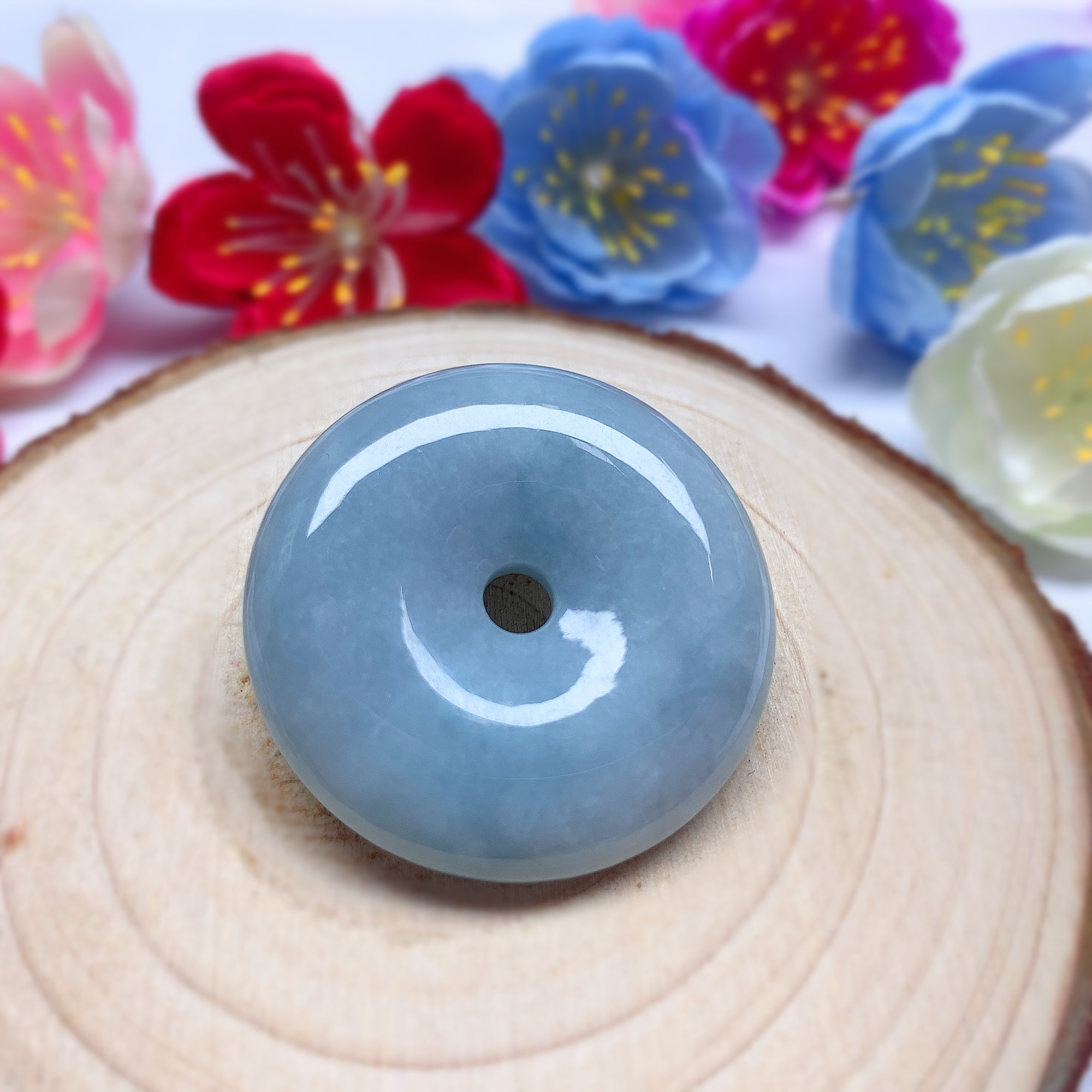 正品a货天然翡翠蓝底色翡翠平安扣玉扣男女儿童吊坠挂坠天乐翡翠公司