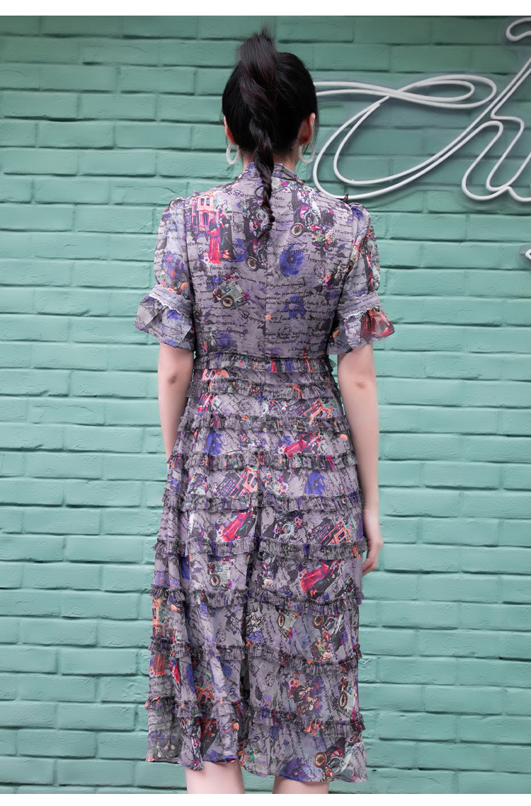 菲儿女装2020年夏新款女神范衣服时尚潮流印花连衣裙修身长裙