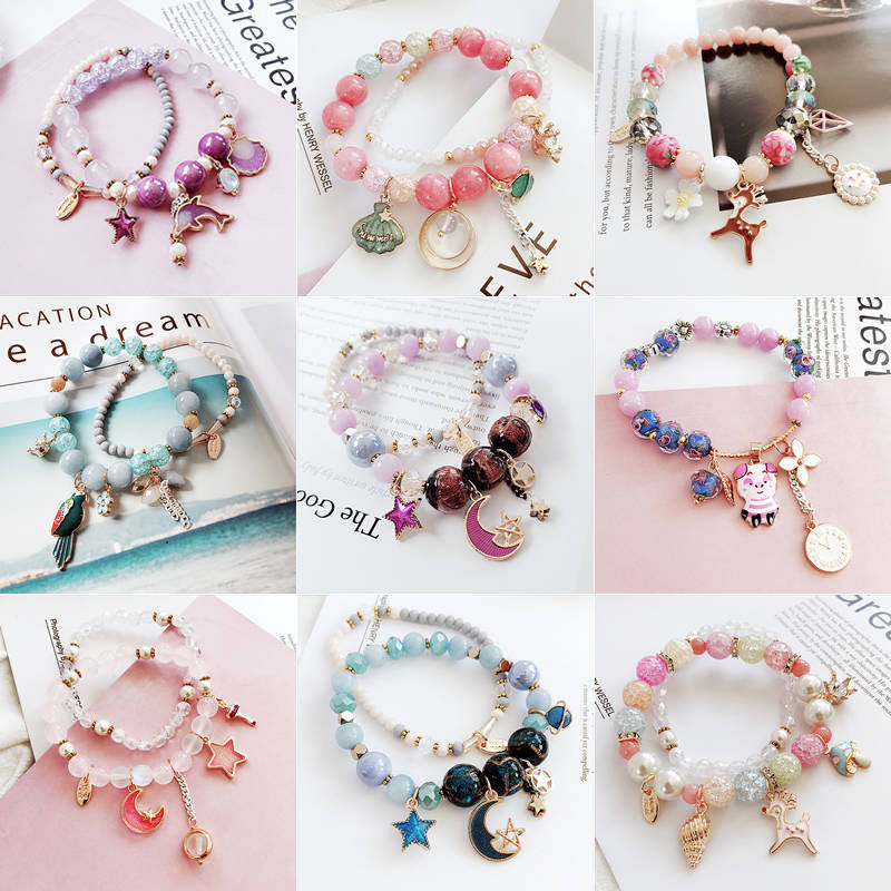 水晶手链女韩版简约学生森系闺蜜手环姐妹手圈手串个性手镯首饰品