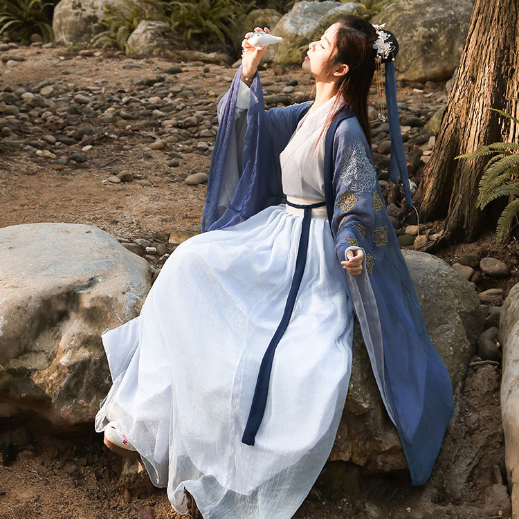 汉服女龙母齐胸襦裙古装汉元素夜弦歌对襟中国风日常淡雅刺绣学生