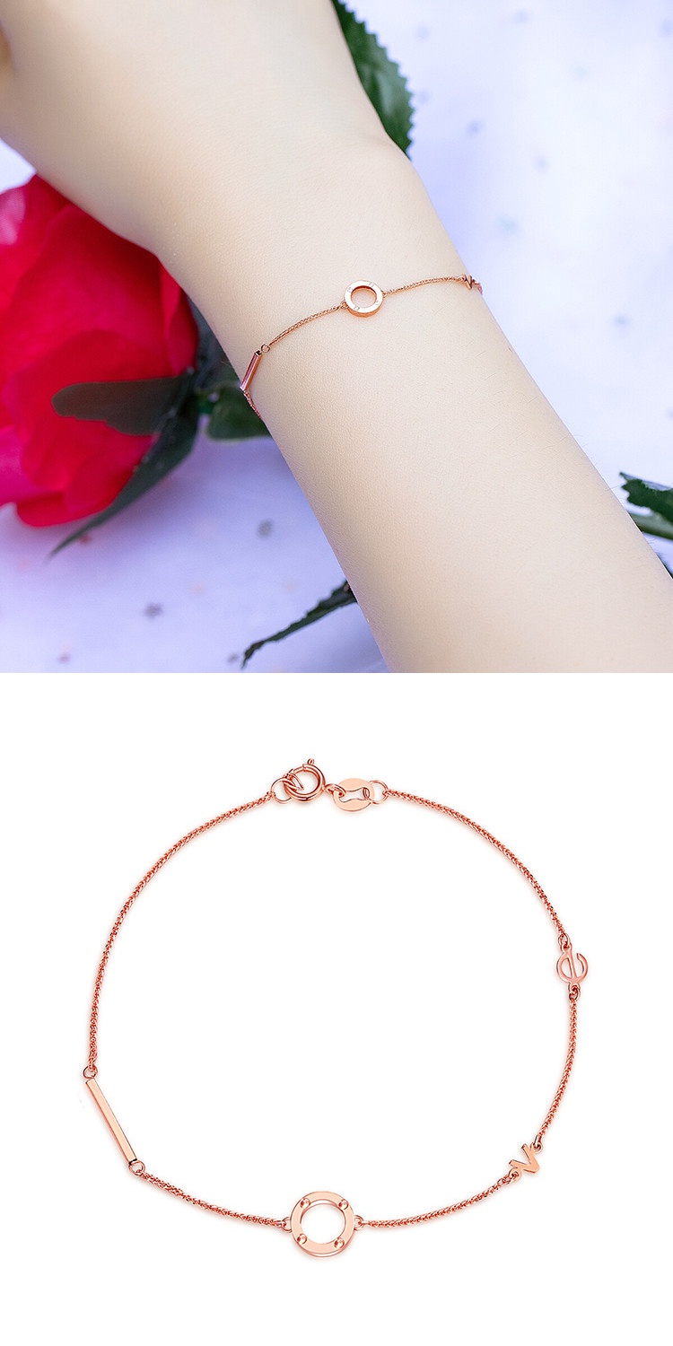 2020新款老庙黄金18k金手链au750玫瑰金彩金love手链