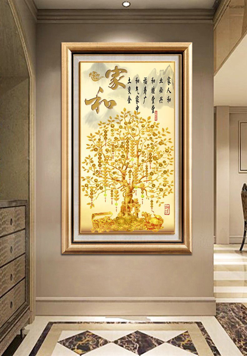 618预热入户装饰画玄关竖版过道走廊挂画进财墙画欧式客厅壁画财树