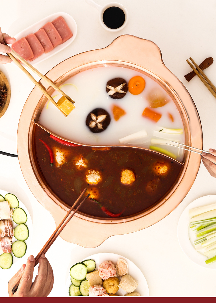 老式紫铜火锅商用纯铜盆火锅电磁炉专用鸳鸯锅具家用涮羊肉锅加厚