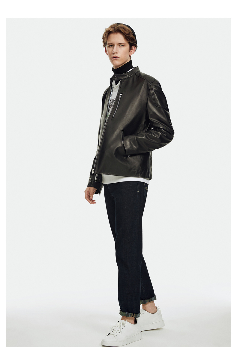 马克华菲(fairwhale)男士皮衣 ab马克华菲皮衣男士秋冬新款绵羊皮真皮