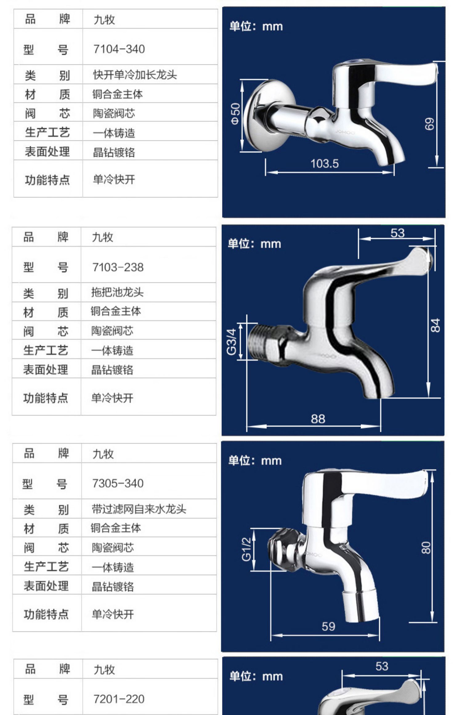 九牧水龙头阀芯规格图片