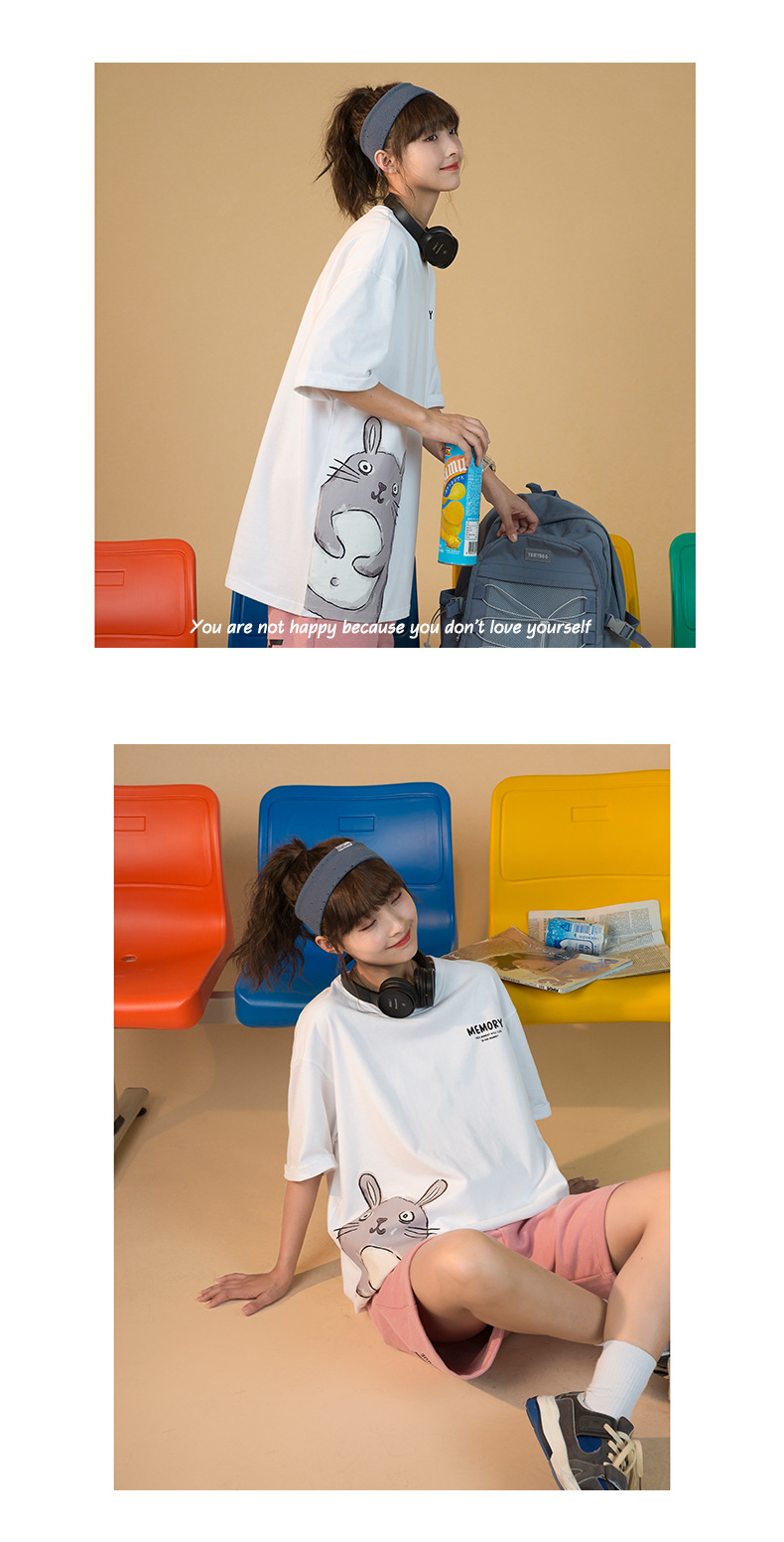 rosuya中性2021夏季新款龙猫印花t恤女宽松情侣短袖t恤