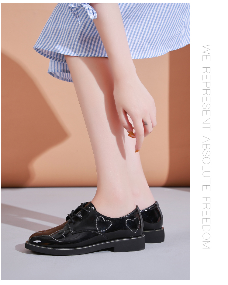 花花公子爱心印花小皮鞋女新款英伦休闲牛津鞋复古舒适女单鞋