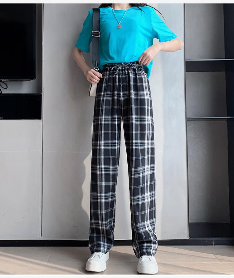 maycaur格子裤子女夏季薄款垂感高腰显瘦阔腿裤小个子休闲长裤高街