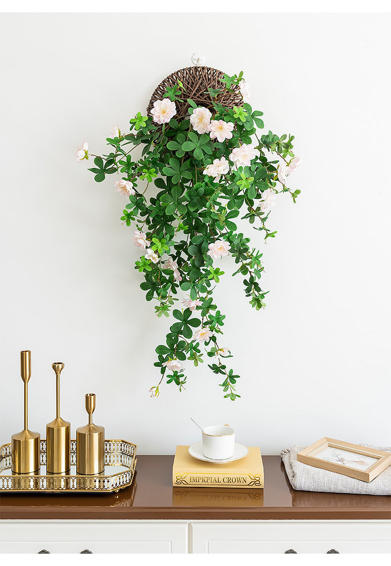 仿真十里香客厅墙面装饰室内绿植壁挂花藤垂吊藤条植物假花藤蔓发财叶