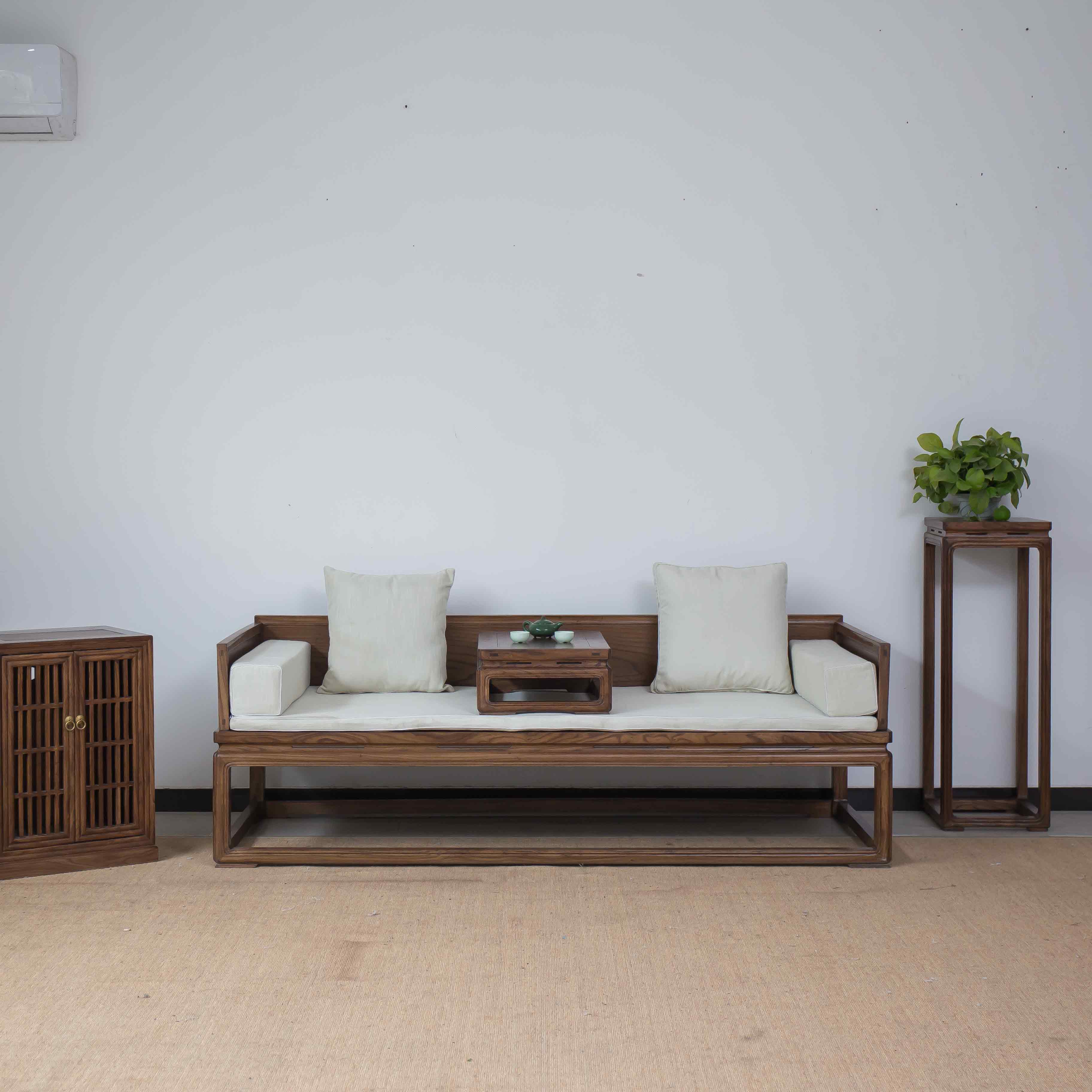 工厂2米长中式罗汉床老榆木实木沙发床黑胡桃免漆仿古美人榻